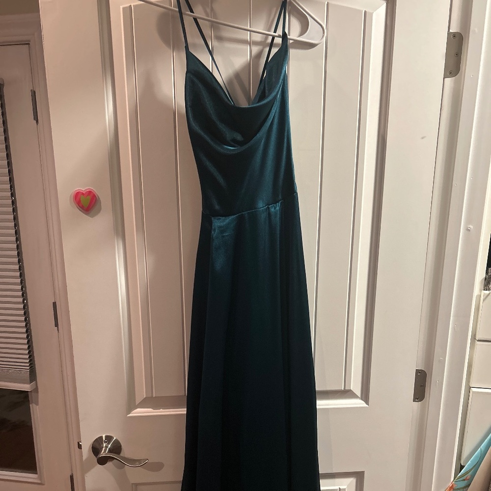 Emerald green drape neck dress